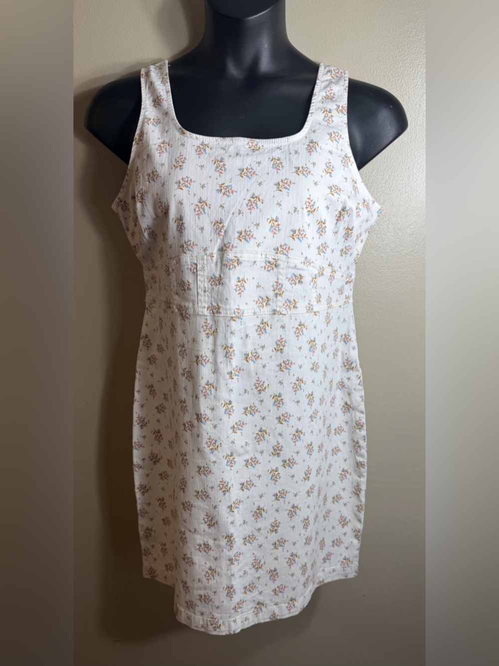 Y2K Denim Floral Mini Dress Coquette Bodycon Jean Dress White Pink Blue XL